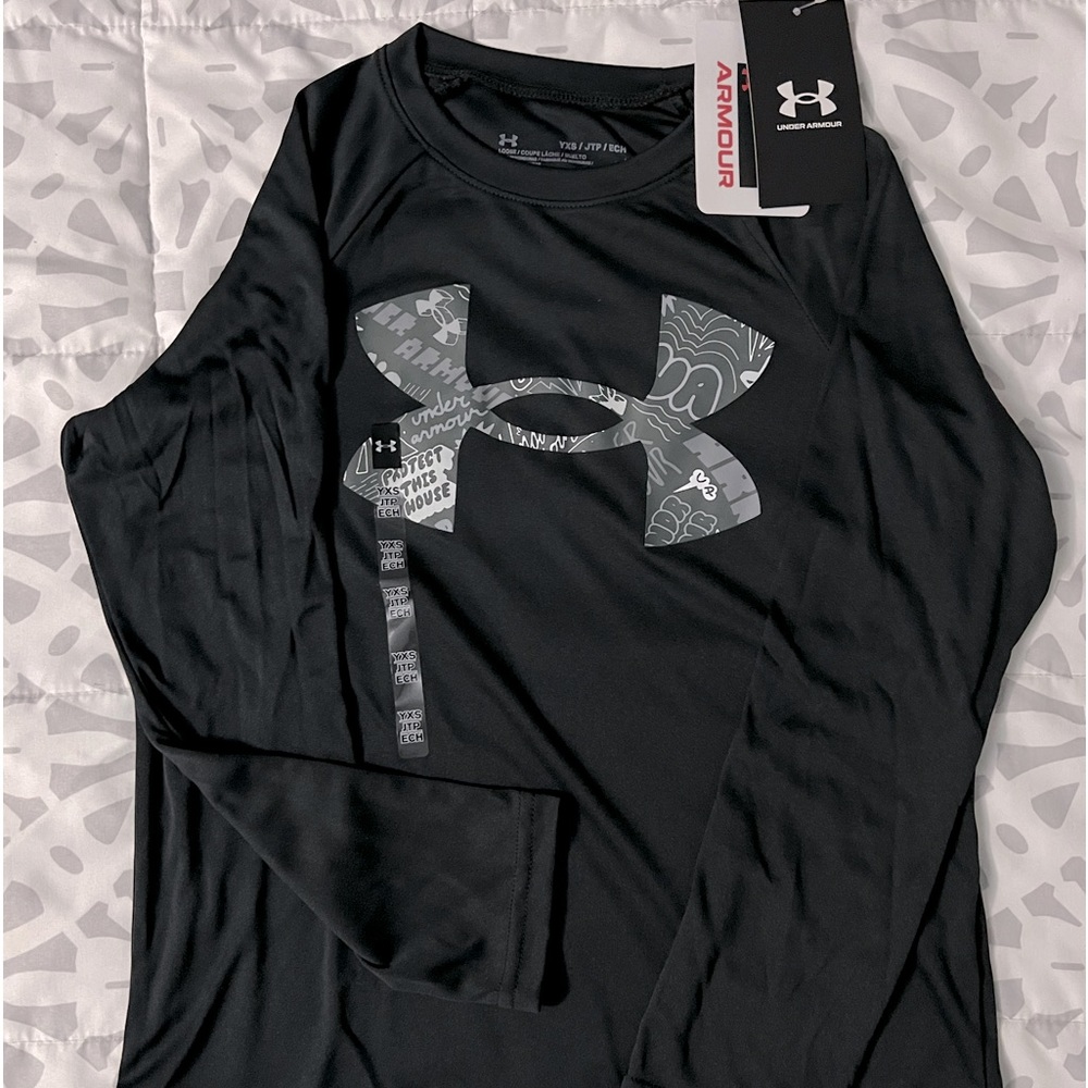 Under Armour Boys' Tech Logo Fill Long-Sleeve T-Shirt Size Small Black